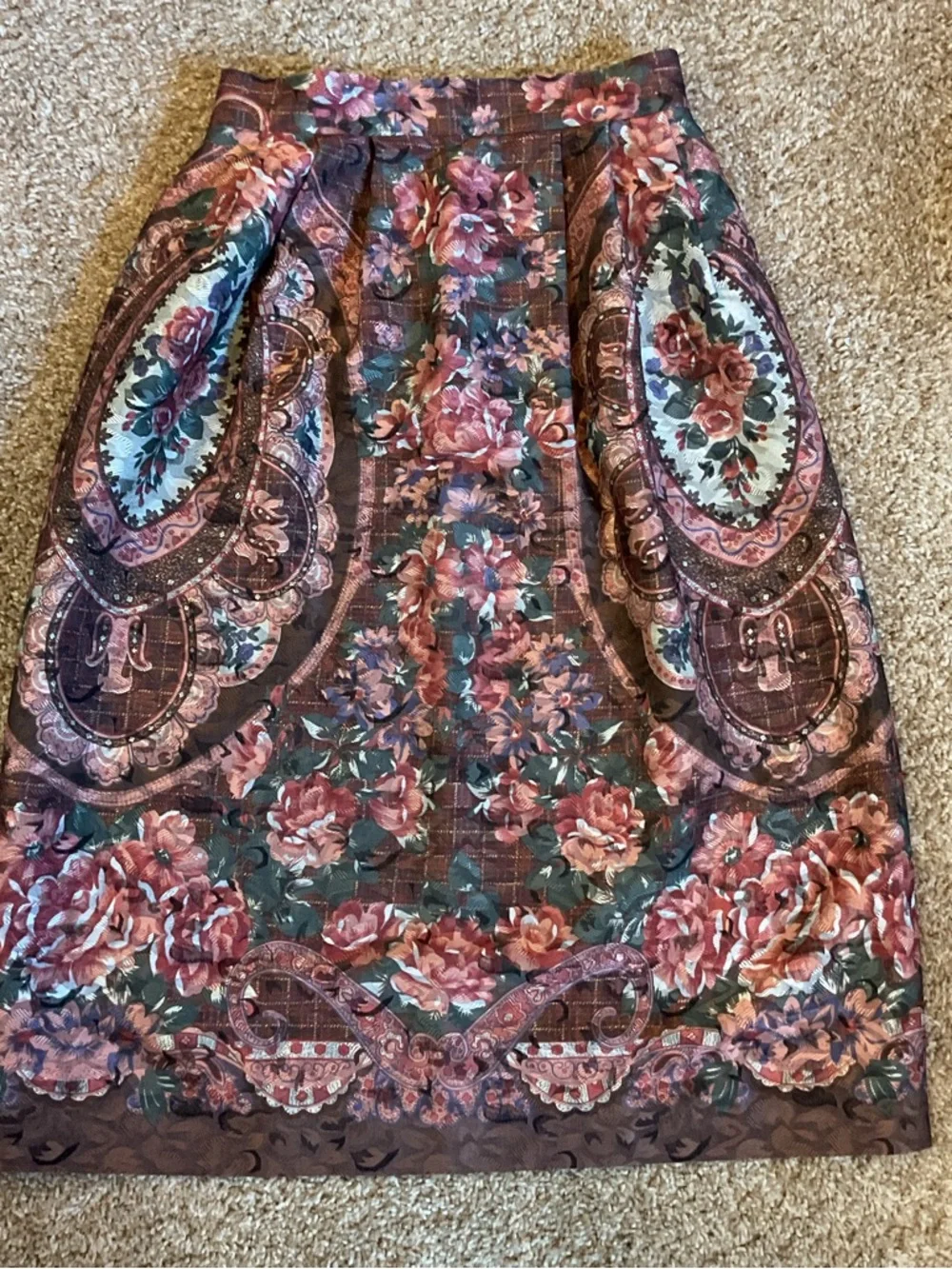 Petite Sophisticate Vintage Tapestry Midi Skirt Floral Paisley Pockets Size 6 - Picture 2 of 6